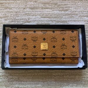 MCM Large Cognac Visetos Leather Trifold Wallet